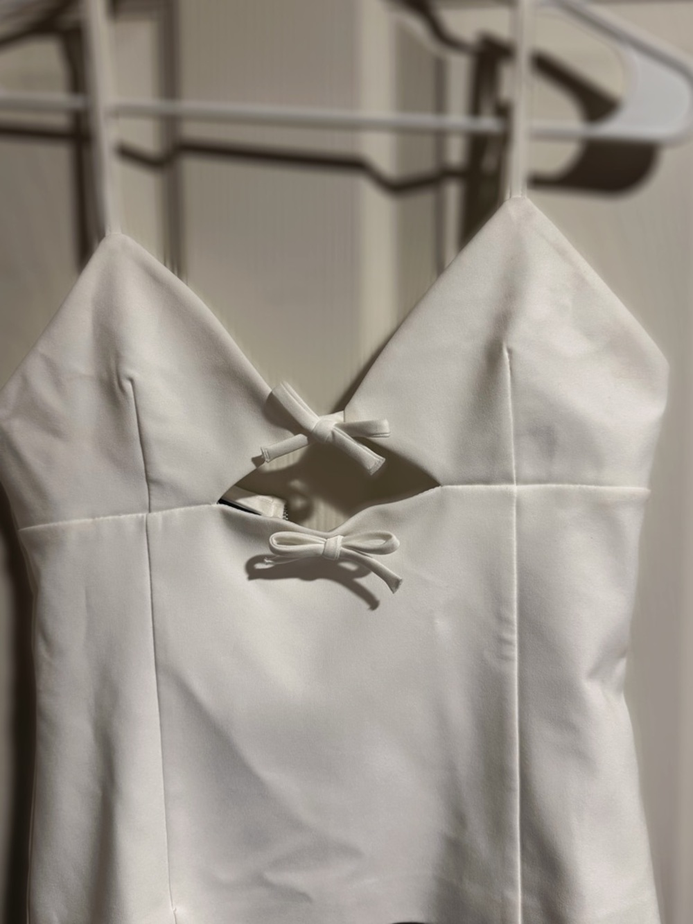 Zara White Spaghetti Strap Cutout Bow Front Top